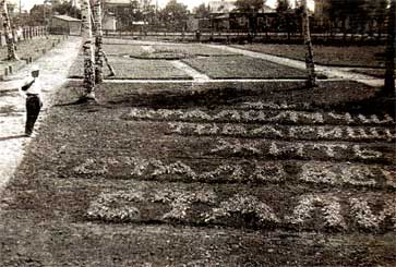 В 1938 году в сквере возле клуба имени Х-летия Октябрьской революции (КОР, ныне ДКЖ) разбиты газоны. Высаженные цветы образуют надпись: «Жить стало лучше, товарищи, жить стало веселей! Сталин» 