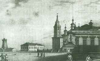 Город Грязовец, городская площадь. С гравюры 1830-х годов.