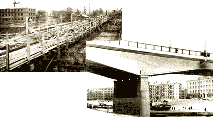 Строительство моста 800-летия Вологды. Фотография I960 года. И мост 800-летия Вологды. Фотография 1965 года