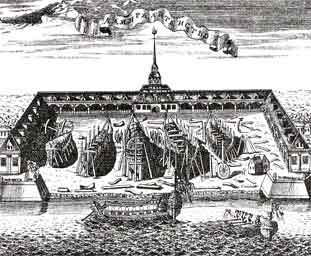 Адмиралтейская верфь в Санкт-Петербурге. Гравюра начала XVIII века