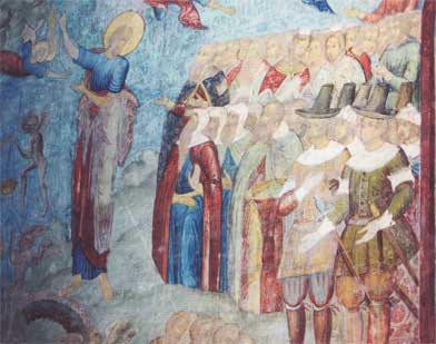 Часть фрески Софийского собора «Страшный суд». Изображены иноземцы, идущие в ад. Современное фото